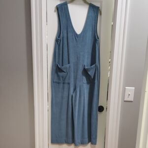 Blue Free People Beach Terry Cloth Sleeveless Jumpsuit with Pockets